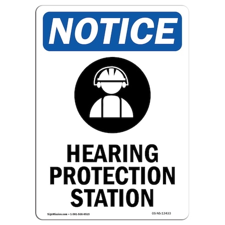 Signmission OSHA Notice Sign, Hearing Protection Station With Symbol, 10in X 7in Aluminum, 7" W, 10" H, Portrait OS-NS-A-710-V-13433